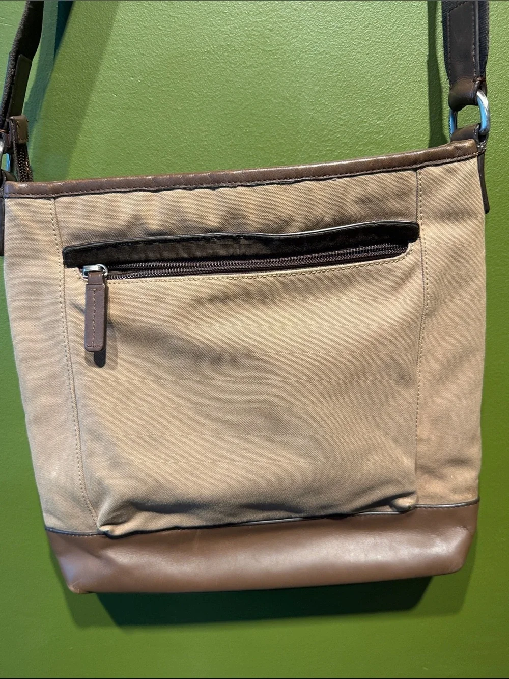 Coach Men's Hobo Tan Canvas Crossbody Bag with Adjustable Black Strap